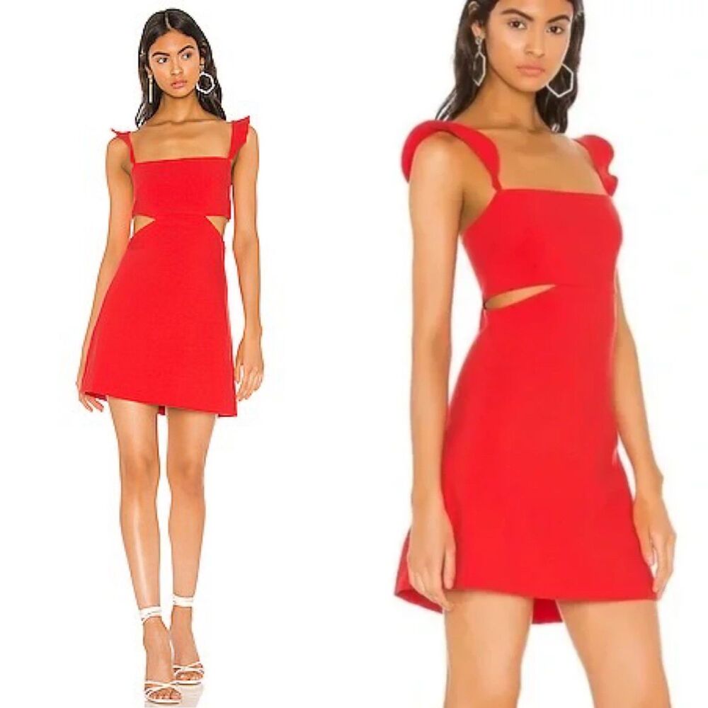 Likely Stella Cutout Mini Ruffle Shoulder Dress Red 8